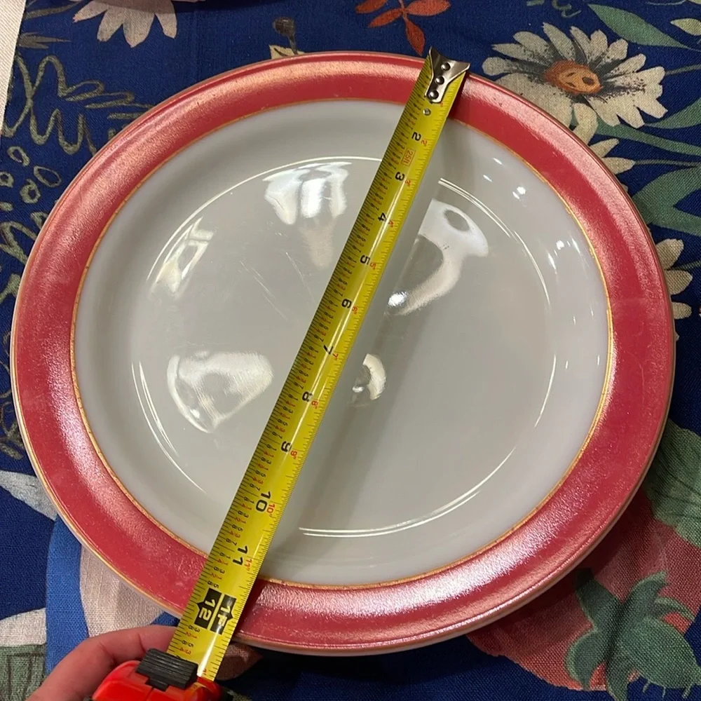 COPY - 12” Large Vintage Pyrex milk glass Flamingo Pink rim Plate Round Platter